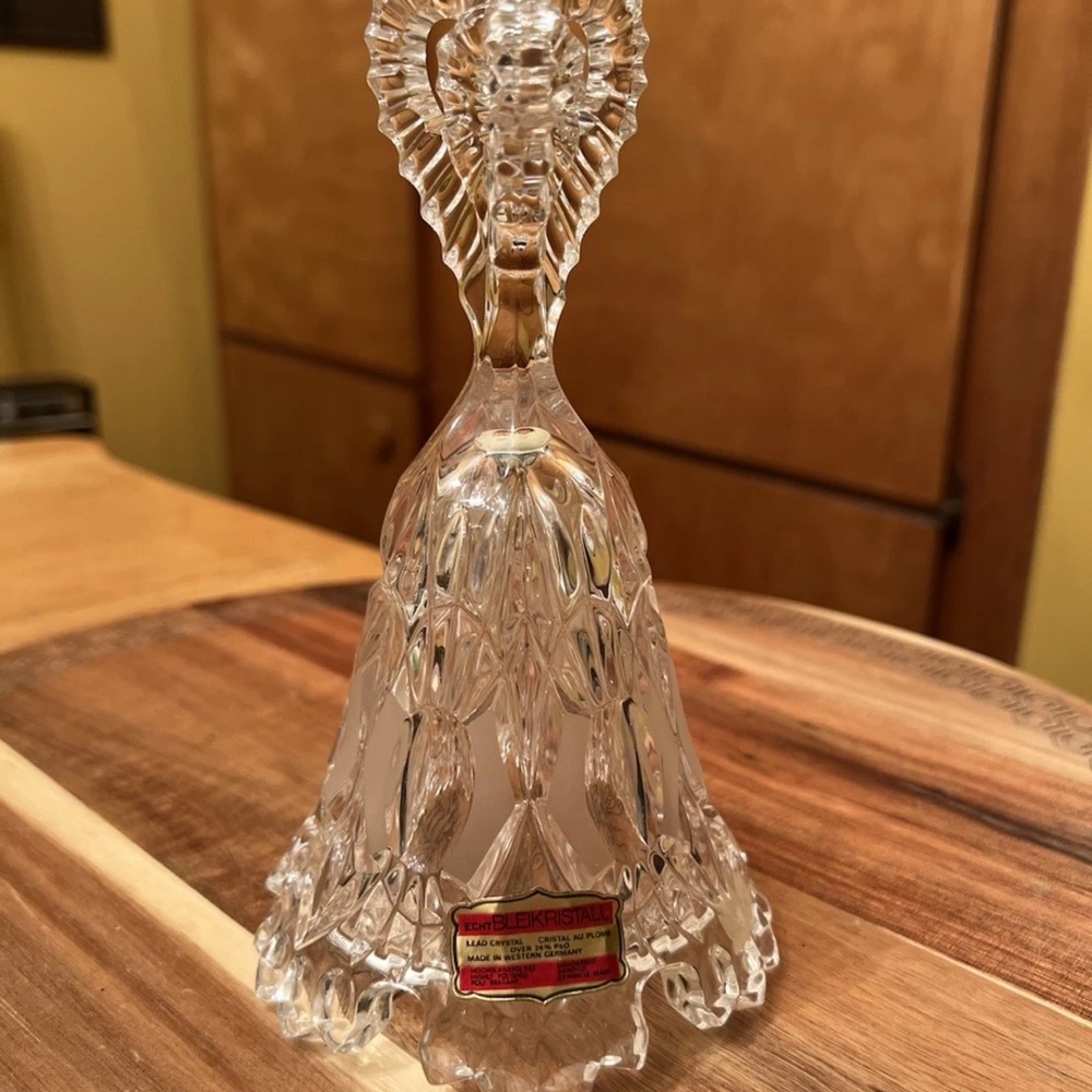 Echt Bleikristall Lead Crystal Bell Heart Handle 7" Tall Made in West Germany